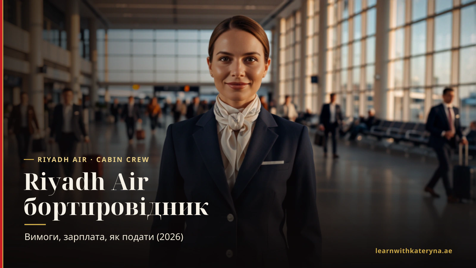 Бортпровідниця Riyadh Air у формі індиго в терміналі аеропорту — як стати бортпровідником Riyadh Air