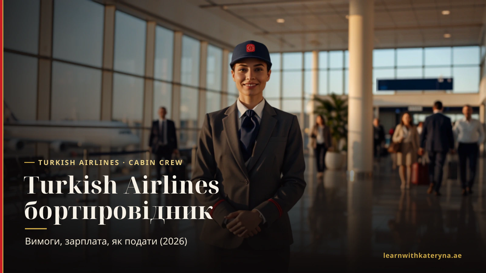 Бортпровідниця Turkish Airlines у формі в терміналі аеропорту — як стати бортпровідником Turkish Airlines