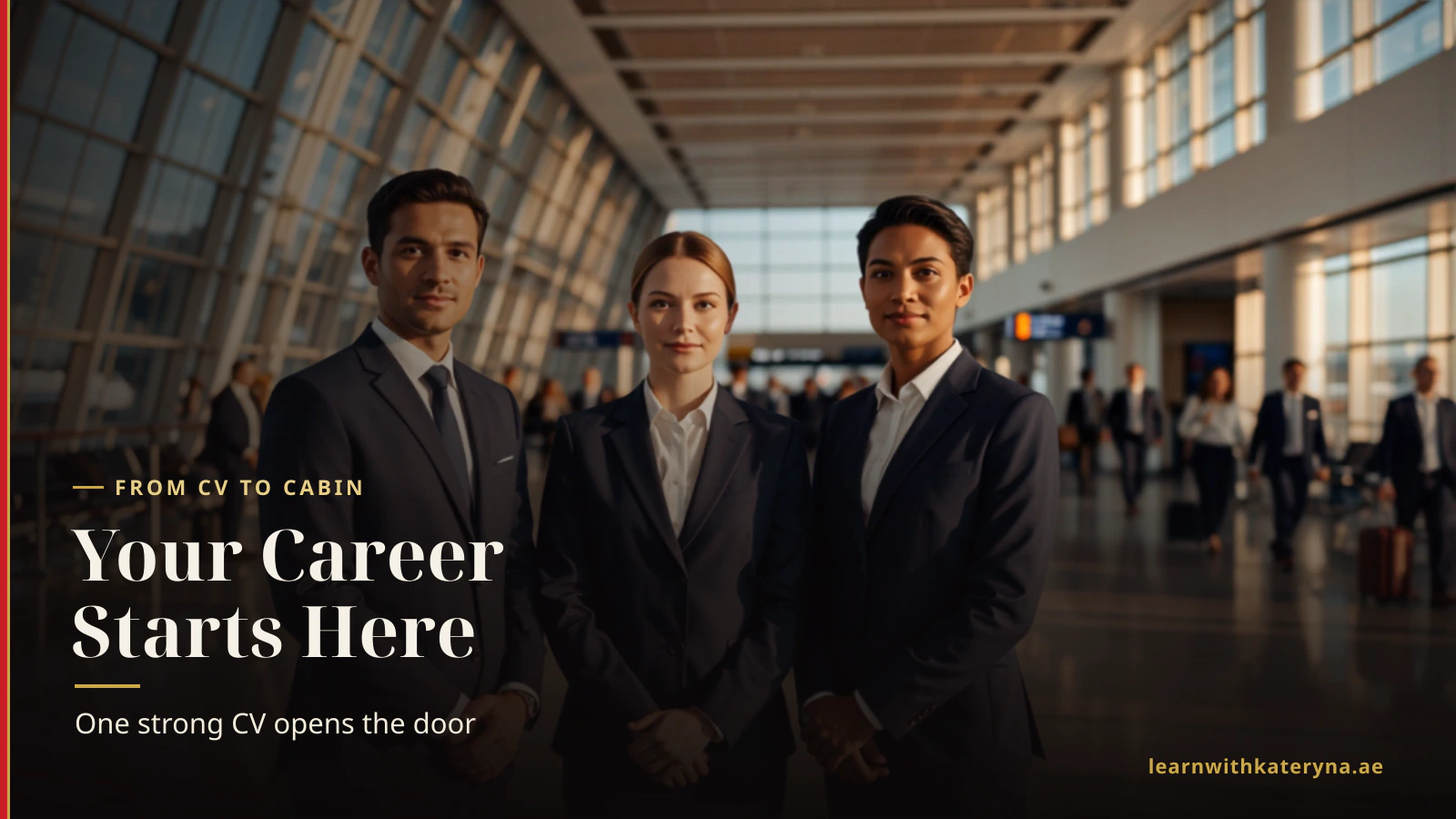 Confident international cabin crew whose careers began with a strong CV — cabin crew career success