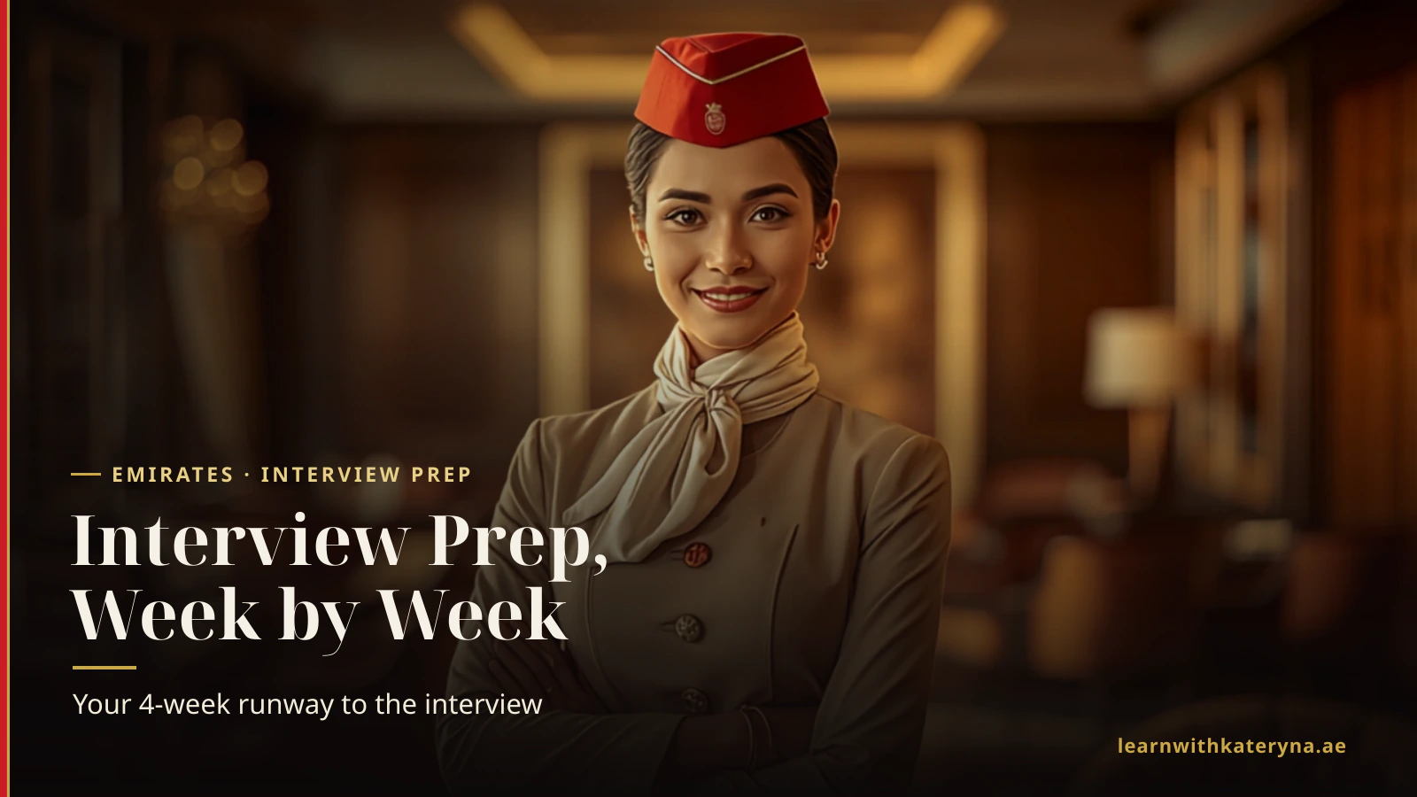 Emirates cabin crew member in a lounge — cabin crew interview preparation four-week plan