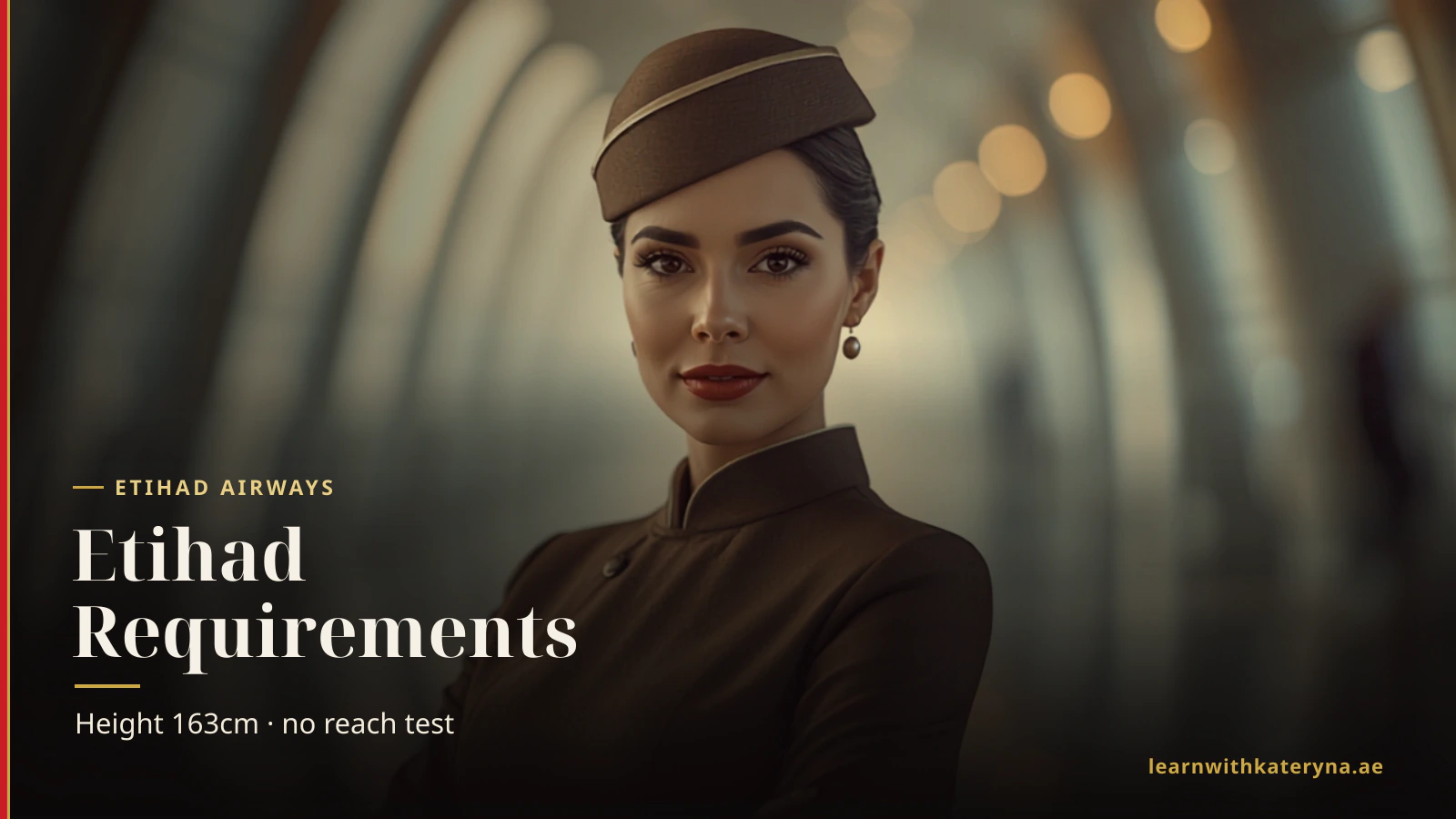 Etihad Airways cabin crew member in brown uniform — Etihad cabin crew requirements