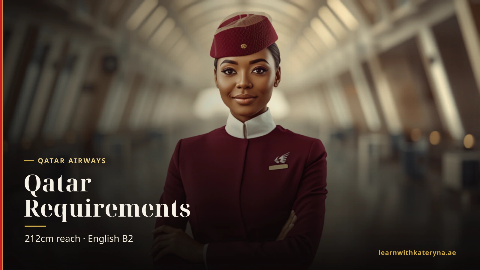 Qatar Airways cabin crew member in burgundy uniform — Qatar Airways cabin crew requirements