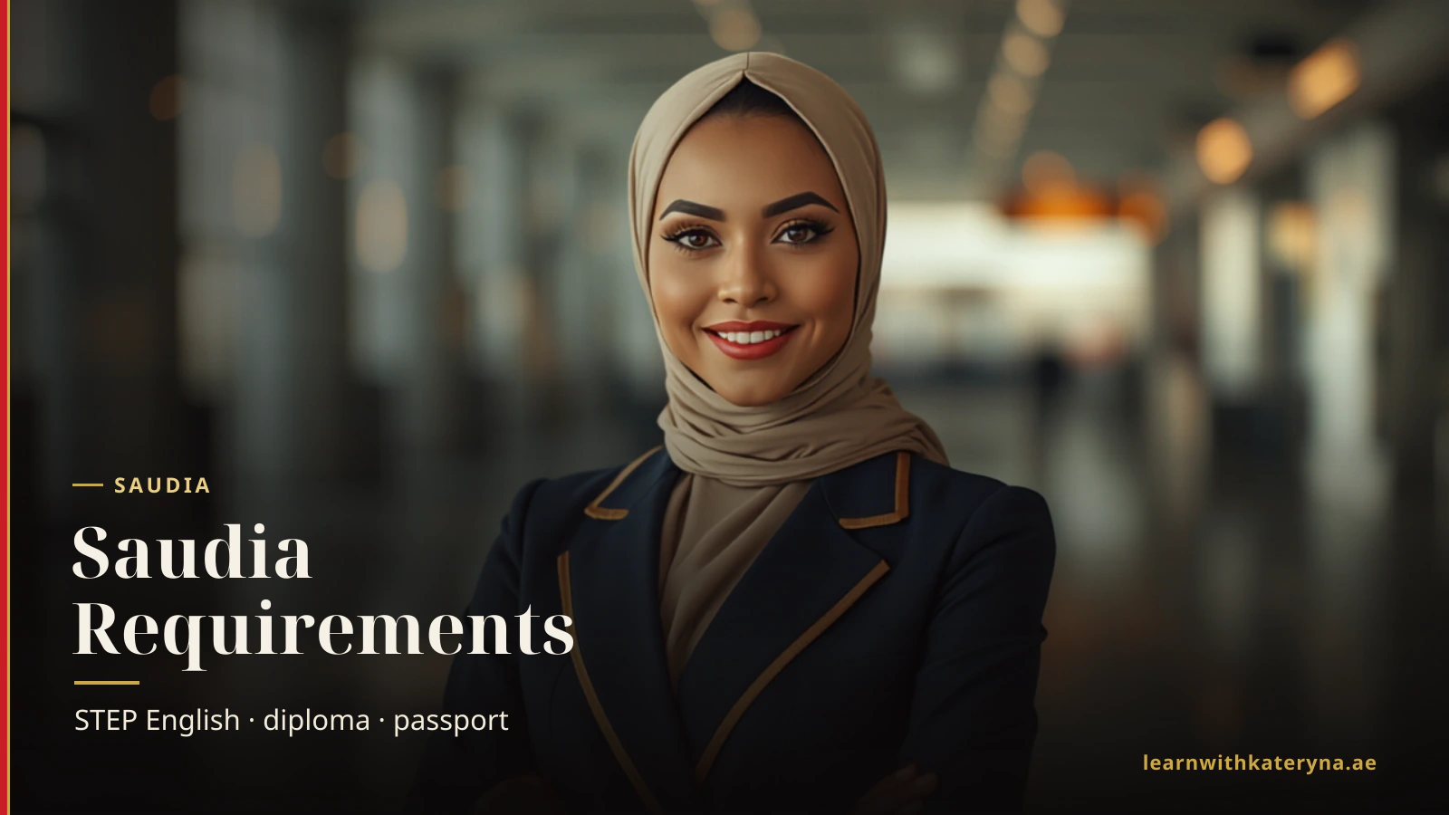 Saudia cabin crew member in navy uniform — Saudia cabin crew requirements