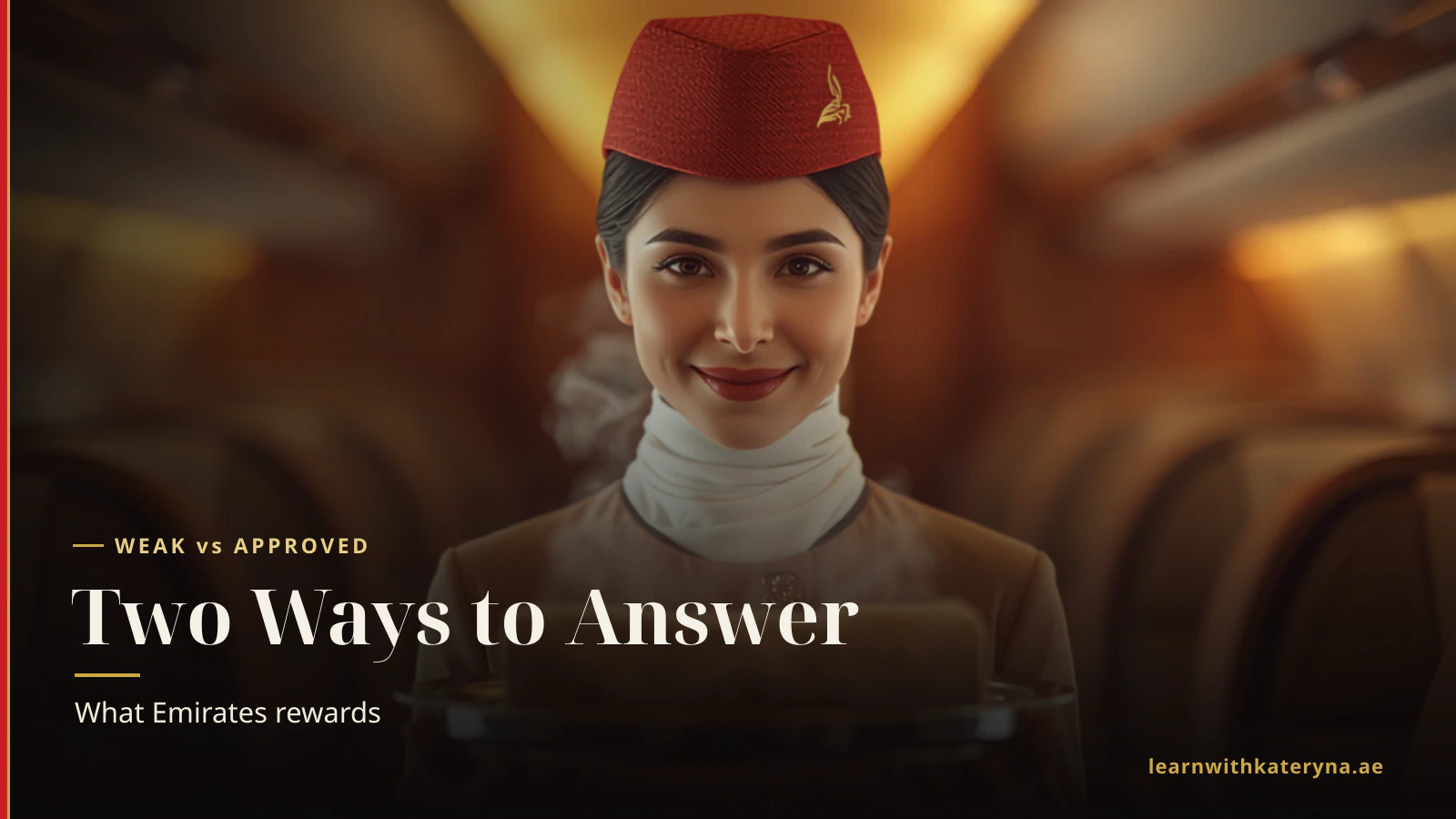 Close portrait of an Emirates cabin crew member holding a silver tray with a hot towel — the Emirates-approved answer visualised