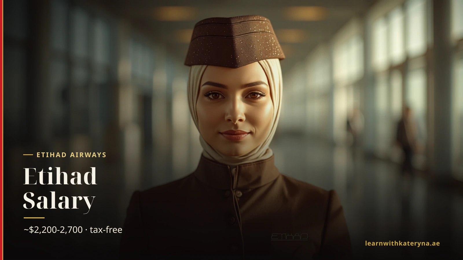 Etihad Airways cabin crew member in brown uniform — Etihad cabin crew salary
