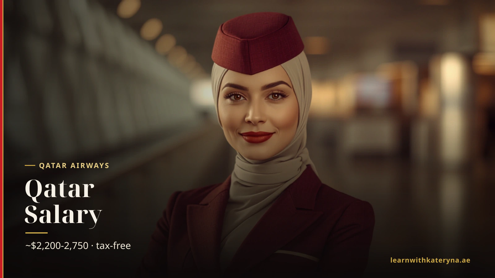 Qatar Airways cabin crew member in burgundy uniform — Qatar Airways cabin crew salary