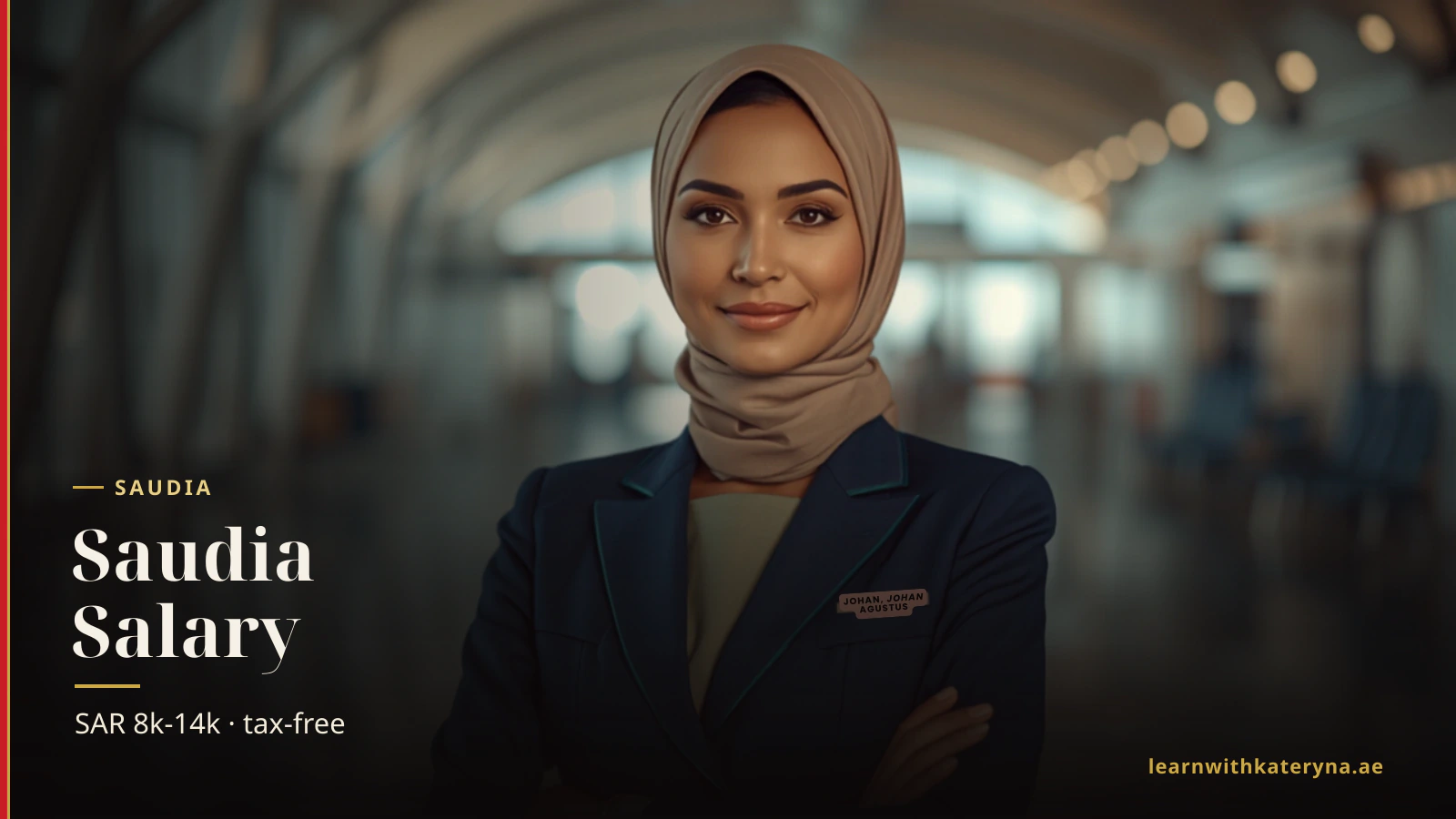 Saudia cabin crew member in navy uniform — Saudia cabin crew salary