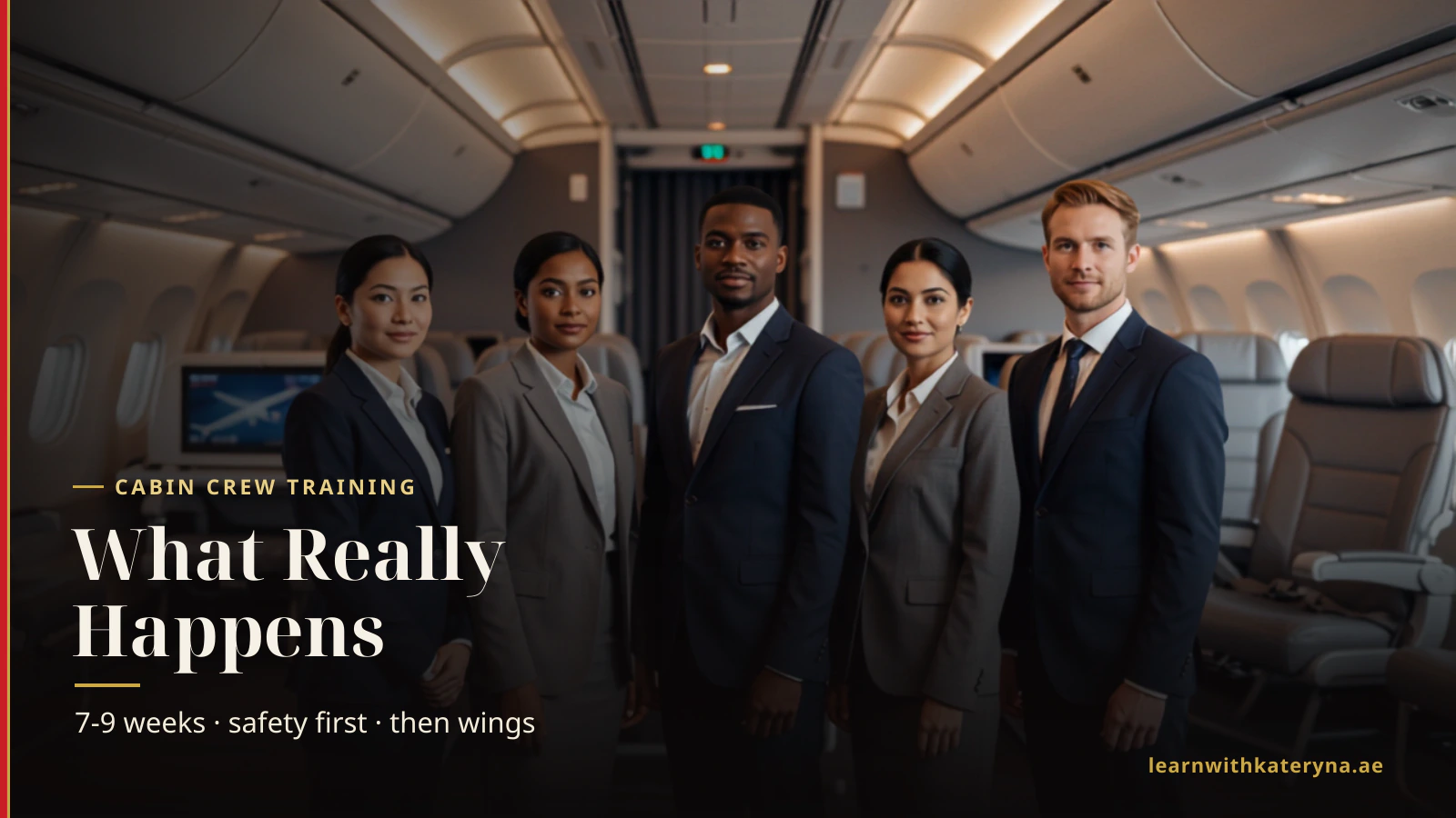 Diverse group of cabin crew trainees at an airline training academy — cabin crew training explained