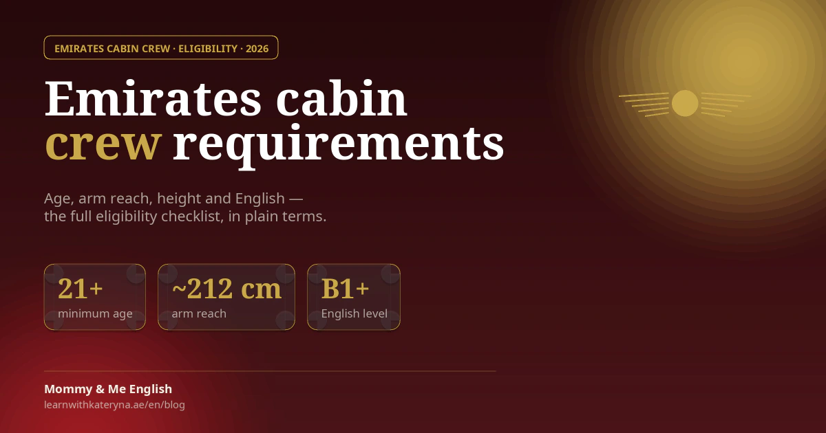 Вимоги до бортпровідника Emirates 2026 — чек-лист відповідності: вік, досяжність, зріст, англійська