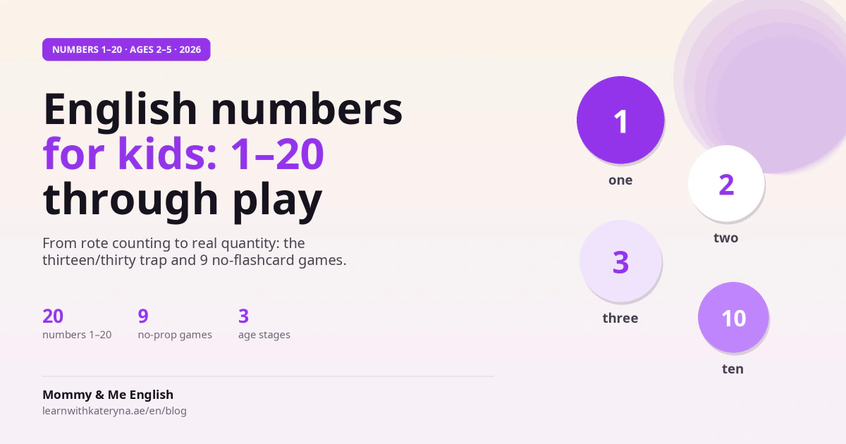 English numbers for kids — teaching 1–20 through play, developmental stages, 2026 guide