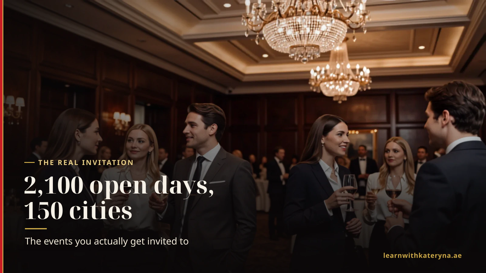 Smartly dressed young professionals talking in small groups at an elegant evening reception in a hotel ballroom