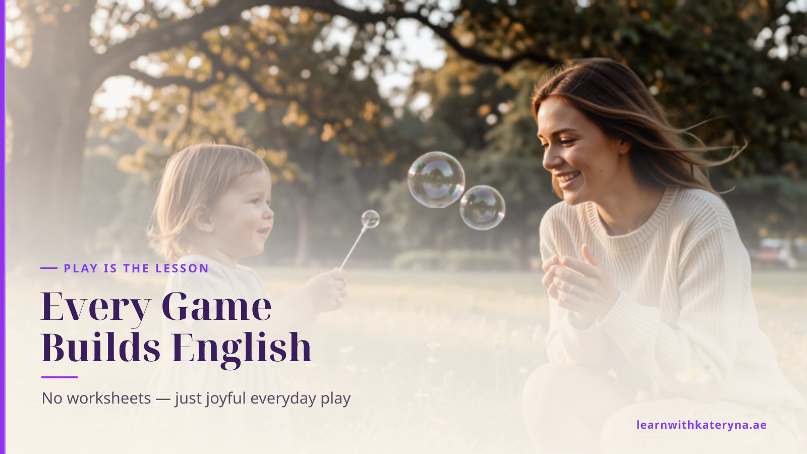 Mother and toddler laughing during joyful outdoor play — learning English through everyday play