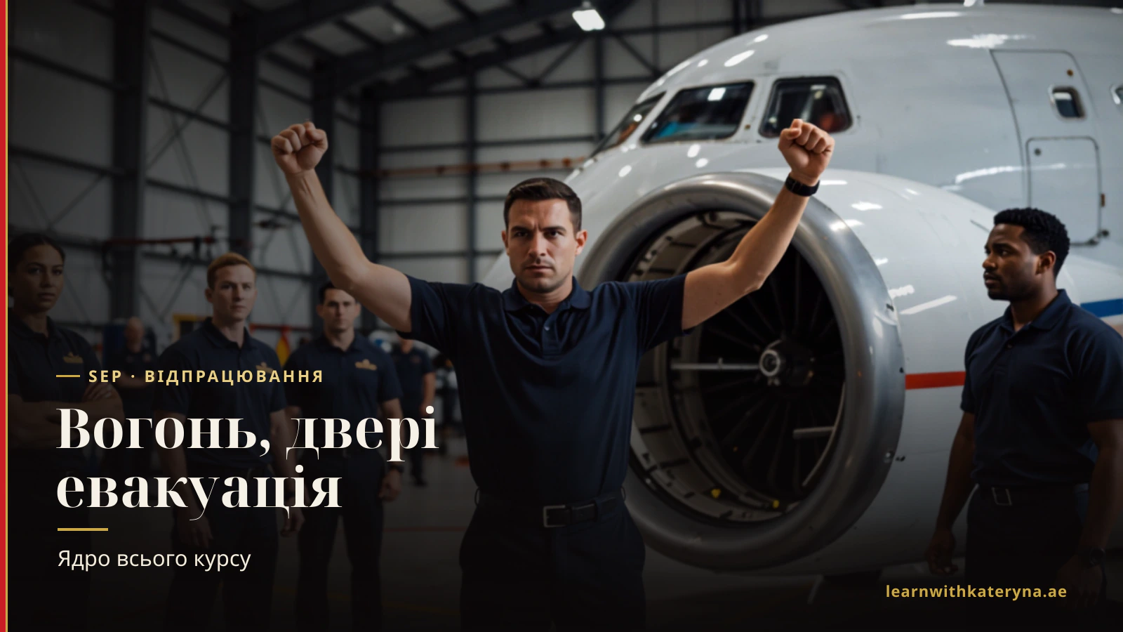 Стажери-бортпровідники відпрацьовують аварійні процедури в макеті салону — навчання з безпеки