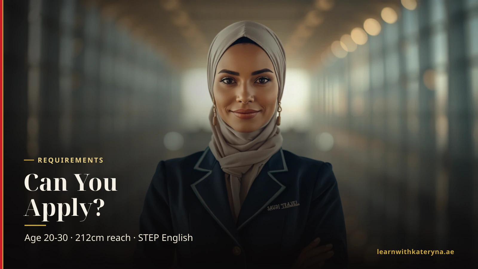 Saudia cabin crew member in navy uniform — Saudia cabin crew requirements