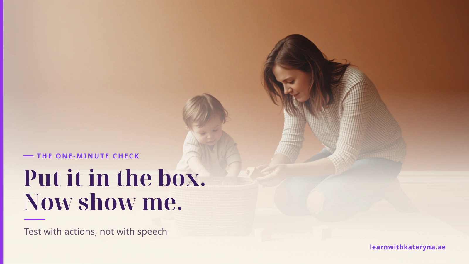 A toddler reaches into a basket of blocks while his mother watches and gives an instruction