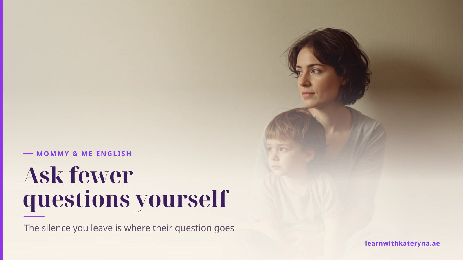 A mother sits quietly against a wall with her son leaning on her, both looking ahead