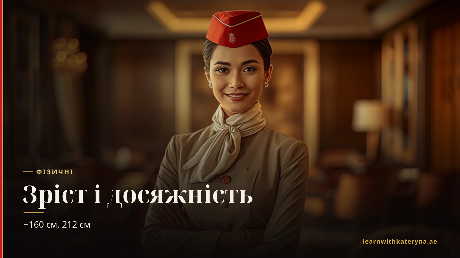 Фізичні вимоги бортпровідника Emirates — досяжність ~212 см навшпиньки, мінімальний зріст близько 160 см, вага пропорційна зросту, медично придатні зір і слух
