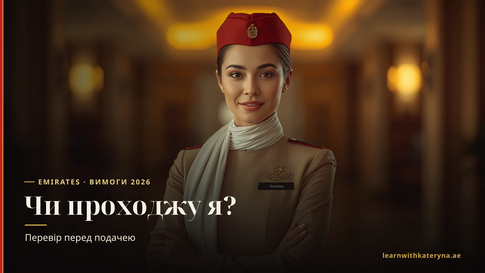 Вимоги до бортпровідника Emirates 2026 — чек-лист відповідності: вік, досяжність, зріст, англійська