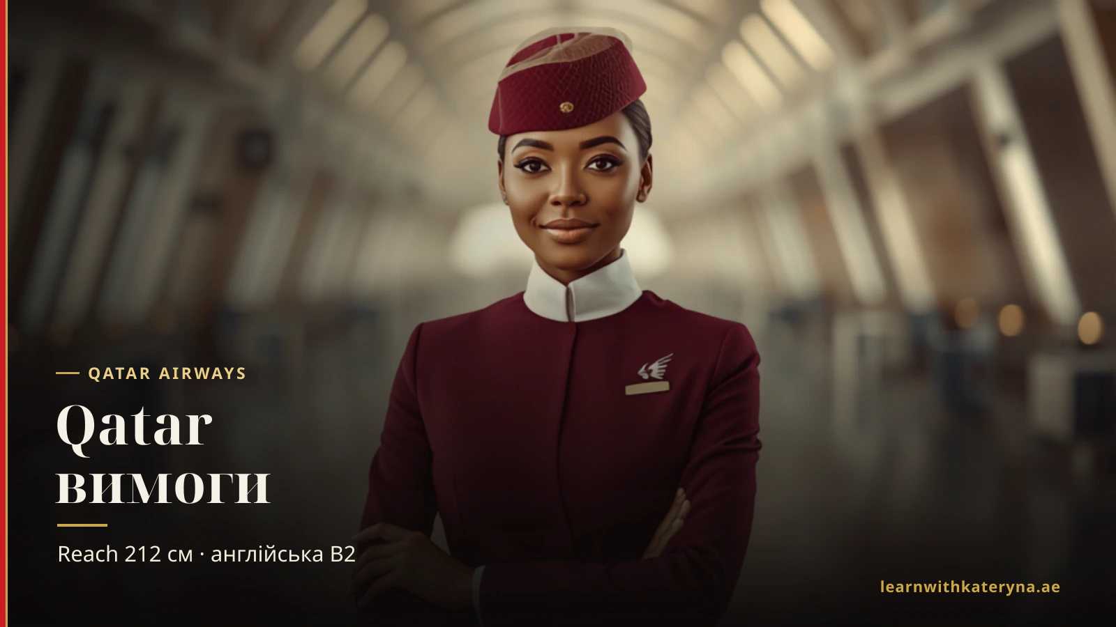 Бортпровідниця Qatar Airways у бордовій формі — вимоги Qatar Airways до бортпровідників
