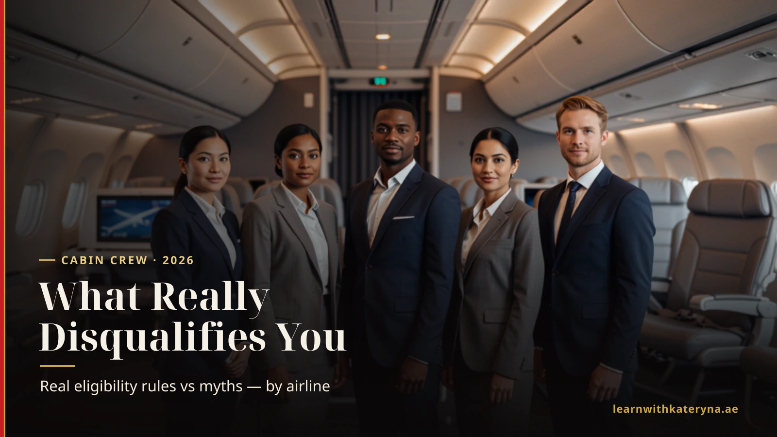 Confident international cabin crew in uniform — what disqualifies you from being cabin crew in 2026