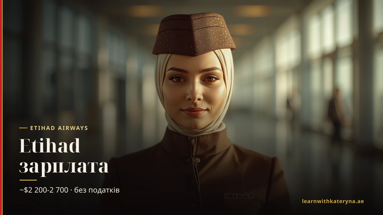 Бортпровідниця Etihad Airways у коричневій формі — зарплата бортпровідника Etihad