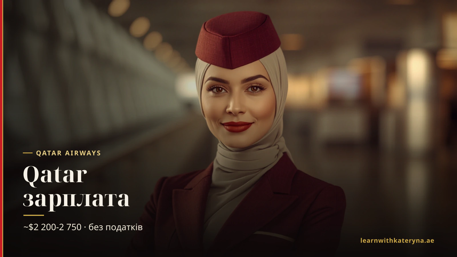 Бортпровідниця Qatar Airways у бордовій формі — зарплата бортпровідника Qatar Airways