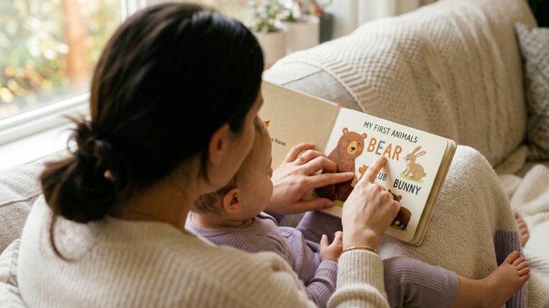 Мама читає дитині англійську книжку — розвиток через казку — Дніпро